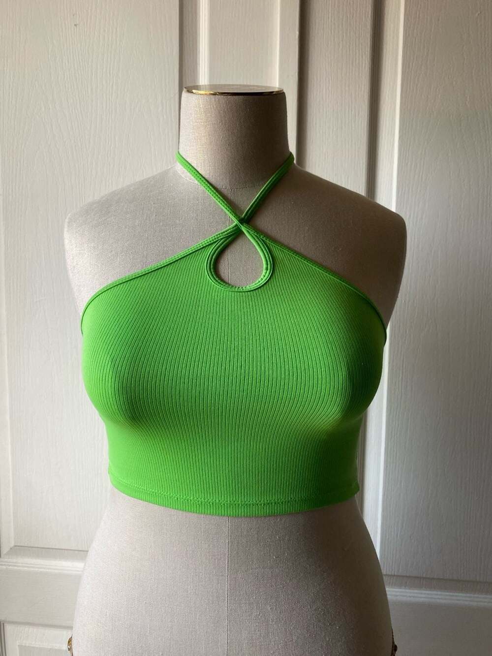 Zara Ribbed Halter Crop Top Green Size S